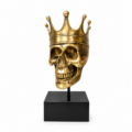 Large Brass Skull Head Statue on Black Stand Gothic Rose Crown Skeleton Sculpture Vintage Day of the Dead Decor 8” Heavy Brass Art