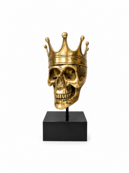 Large Brass Skull Head Statue on Black Stand Gothic Rose Crown Skeleton Sculpture Vintage Day of the Dead Decor 8” Heavy Brass Art