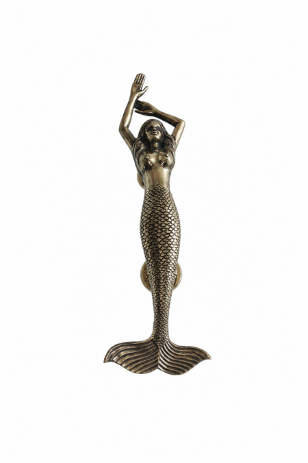 Large Mermaid Solid Brass Door Pull Handle 15.5” Antique Style Heavy Front Door Handle Aged Brass