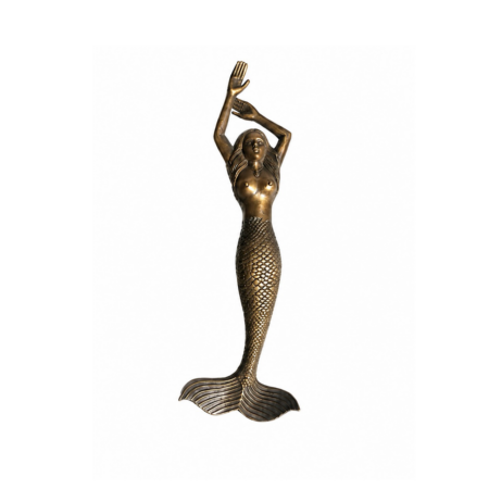 Large Mermaid Solid Brass Door Pull Handle 15.5” Antique Style Heavy Front Door Handle Aged Brass