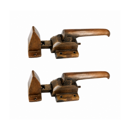 2 Large Rare ICE BOX Catch Lever Silver Solid Brass Heavy Offset 7" Meat Safe Catch Vintage Antique Style Hardware