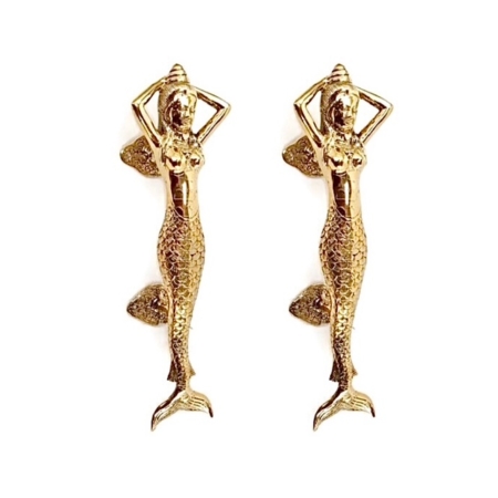 2 x Medium MERMAID Solid Brass Door Pull Handle – 13" Vintage Beach Seaside Style Handle – Heavy Aged Brass House Pull