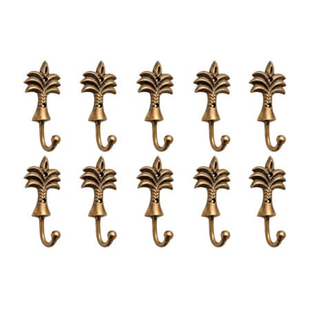 10 pieces 20 hooks  small solid brass palm tree shape HOOKS old vintage aged  style solid brass aged patina   finish  solid strong hooks hand made great for hall stands  antiques  doors reproduction Size approx  125 mm x 60 mm screws included