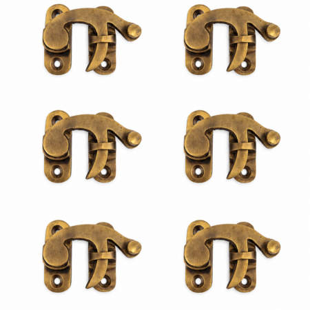 6 SETS – SOLID BRASS 2 VINTAGE BOX LATCHES SWING SLIDE CATCHES – HEAVY BRASS