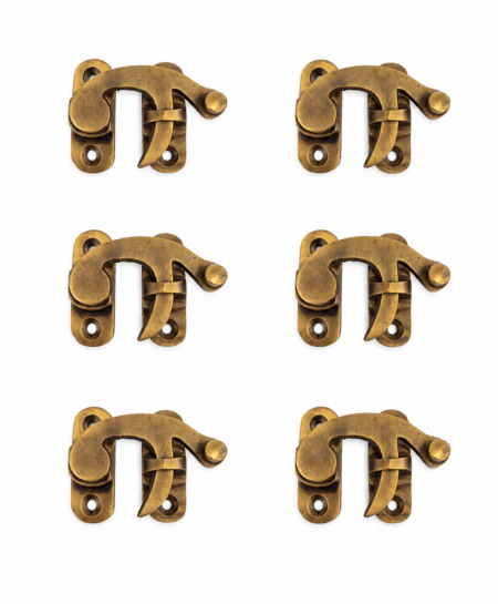 6 SETS – SOLID BRASS 2 VINTAGE BOX LATCHES SWING SLIDE CATCHES – HEAVY BRASS