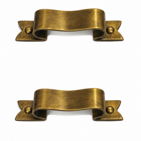 2 Small Solid Brass D Pull Handles 3.5 (90mm) – Heavy Ribbon Style Drawer Pulls – Vintage Kitchen Cabinet Hardware