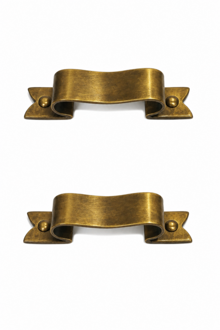 2 Small Solid Brass D Pull Handles 3.5 (90mm) – Heavy Ribbon Style Drawer Pulls – Vintage Kitchen Cabinet Hardware