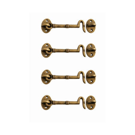 4 SMALL CABIN HOOKS SOLID BRASS 4.5 VINTAGE OLD STYLE DOOR CATCHES FURNITURE HARDWARE