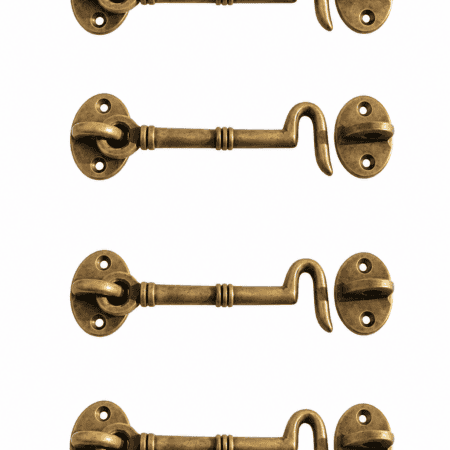 4 SMALL CABIN HOOKS SOLID BRASS 4.5 VINTAGE OLD STYLE DOOR CATCHES FURNITURE HARDWARE