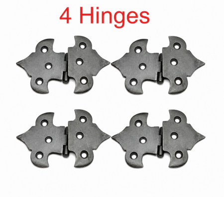 4 Small Offset Fancy Scallop Solid Brass Door Hinges Lead Light Meat Safe Aged Patina Heavy Vintage Style
