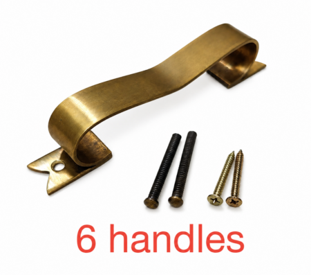 6 Solid Brass Ribbon Drawer Pull Handles 6" D Pull Vintage Kitchen Cabinet Handles