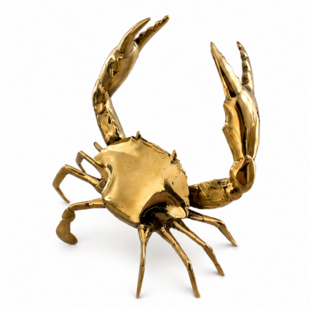 Large Brass Mud Crab Statue 8” Handmade Coastal Sea Crab Sculpture Vintage Nautical Home Decor Heavy Brass Table Display