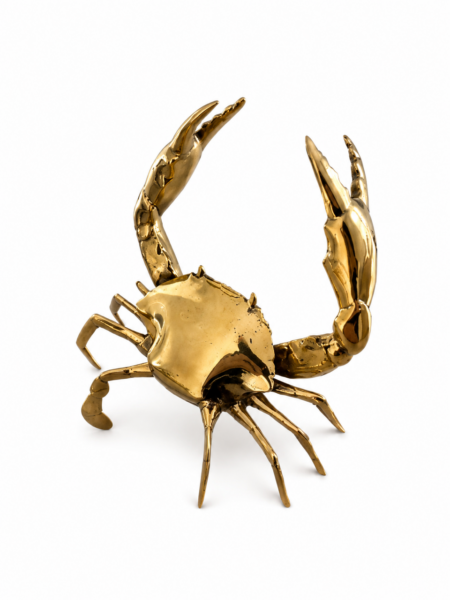 Large Brass Mud Crab Statue 8” Handmade Coastal Sea Crab Sculpture Vintage Nautical Home Decor Heavy Brass Table Display