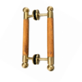 2 FACE FIX 12 Wooden Door Handles Solid Brass Ends Vintage Style Mahogany Pulls