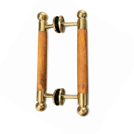 2 FACE FIX 12 Wooden Door Handles Solid Brass Ends Vintage Style Mahogany Pulls