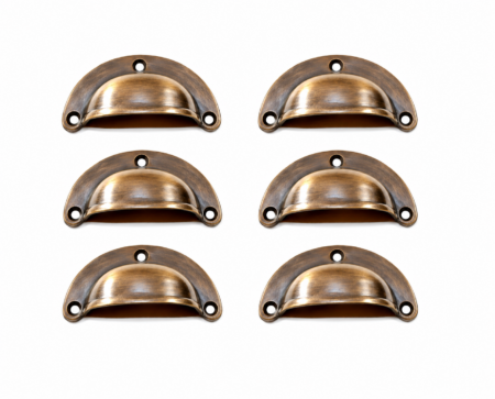 Set of 6 Solid Brass Shell Drawer Pull Handles 66mm Antique Vintage Cabinet Cupboard Furniture Hardware Code 3000 2.5