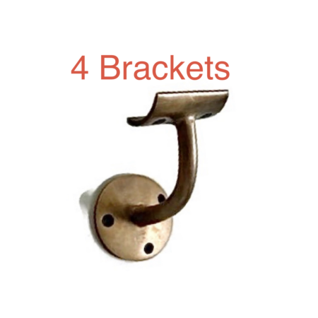 4 Large Solid Brass Hand Rail Brackets – Heavy Vintage Style Grab Rail Supports – Rustic Cast Brass