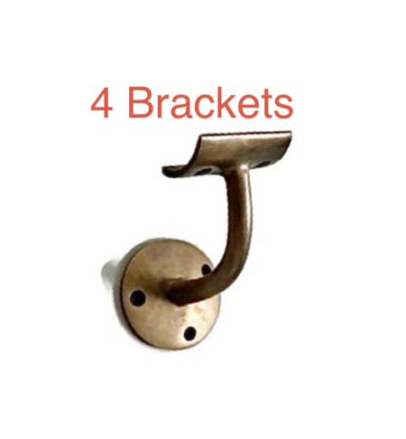 4 Large Solid Brass Hand Rail Brackets – Heavy Vintage Style Grab Rail Supports – Rustic Cast Brass