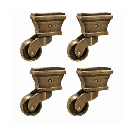 4 Large Solid Brass Cup Castors – 1½ Square Antique Furniture Feet – Vintage Table & Chair Wheels