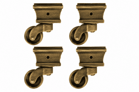 4 Medium Square Cup Castors – 1¼ Solid Brass Antique Table, Bed & Chair Wheels