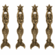 4 Small Mermaid Door Pull Handles – 8” 20 cm Polished Brass Vintage Nautical Hardware