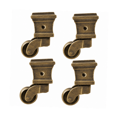 4 Small Solid Brass Cup Castors – ¾" Square Antique Furniture Feet – Vintage Table & Chair Wheels