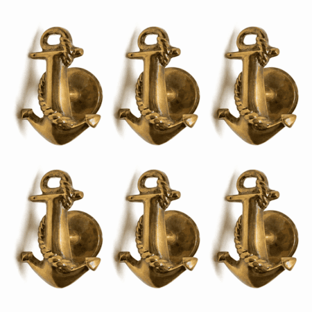6 Solid Brass ANCHOR Drawer Knobs 60mm (2¼") – Heavy Antique Vintage Nautical Cabinet Pulls