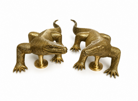 2 Komodo DRAGON GRAB Handle Cast Brass Door Pull Old Style House Heavy Vintage