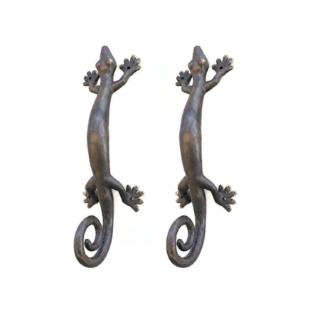 2 Large Gecko Brass Door Handles 14” Solid Brass Vintage Pulls Antique Style
