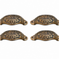 4 Engraved Cast Shell Shape Pulls Handles Brass Watson 3050 POLISHED 10 cm