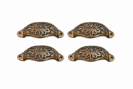 4 Engraved Cast Shell Shape Pulls Handles Brass Watson 3050 POLISHED 10 cm