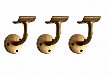 4 Large Solid Brass Hand Rail Brackets – Heavy Vintage Style Grab Rail Supports – Rustic Cast Brass