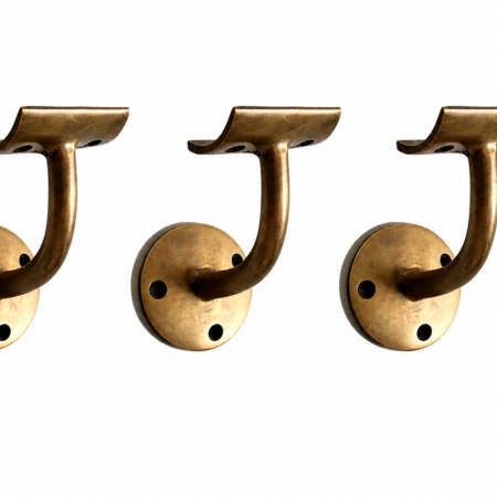 4 Large Solid Brass Hand Rail Brackets – Heavy Vintage Style Grab Rail Supports – Rustic Cast Brass