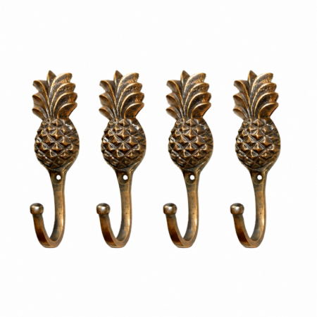 4 Very Small Solid Brass Pineapple Coat Hooks, Pineapple Wall Hook Set of 4, Brass Coat Hook, Vintage Wall Hook, Tropical Hook, Rustic Brass Hanger, Bathroom Kitchen Hook