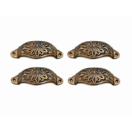 4 Engraved Cast Shell Shape Pulls Handles Brass Watson 3050 POLISHED 10 cm