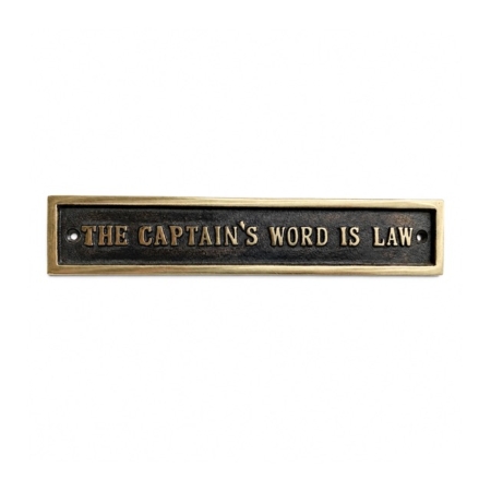 Captain's Word Is Law Sign Solid Brass Plaque 8" Vintage Nautical Wall Sign