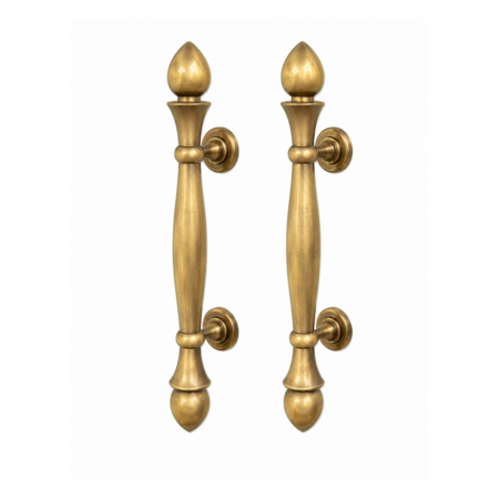 2 Large Door Pull Handles Solid Spun Brass 40cm Hidden Fixing Aged Brass GRAB 16" inch 