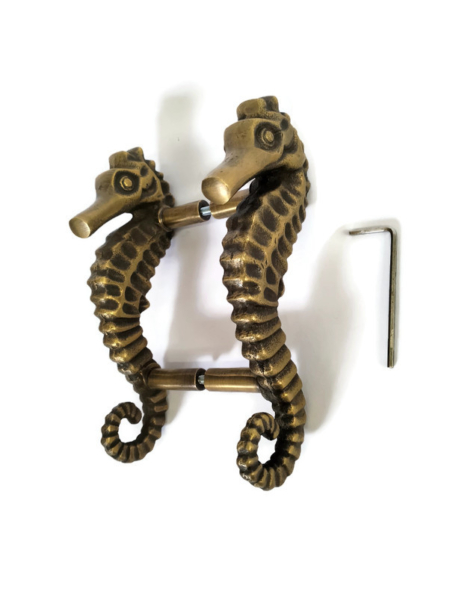 Pair Large Seahorse Solid Brass Pull Handles 6 Back-to-Back Glass Wood Door Cabinet Nautical