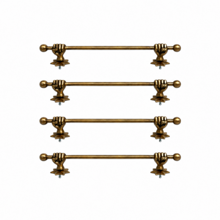 Set of 4 Solid Brass Fist Hand Towel Rails 15 Star Back Plate Vintage Antique Bathroom Towel Holders