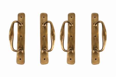 2 Pair 4 handles of Narrow Barn Door Handles, Solid Brass, 12 Inch (30 cm), Heavy Plain Pull Handles, Vintage Rustic Style