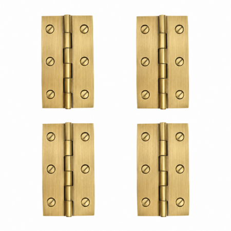 4 Small Vintage Old-Aged Style Solid Brass Hinges – Heavy Door & Box Hinges – 130 mm x 85 mm