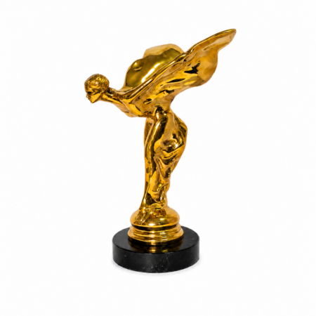 Solid Brass Rolls Royce Style Flying Lady Statue Spirit Ecstasy Style Car Mascot on Real Marble Base – SOLID POLISHED BRASS – 27 cm (10.5")
