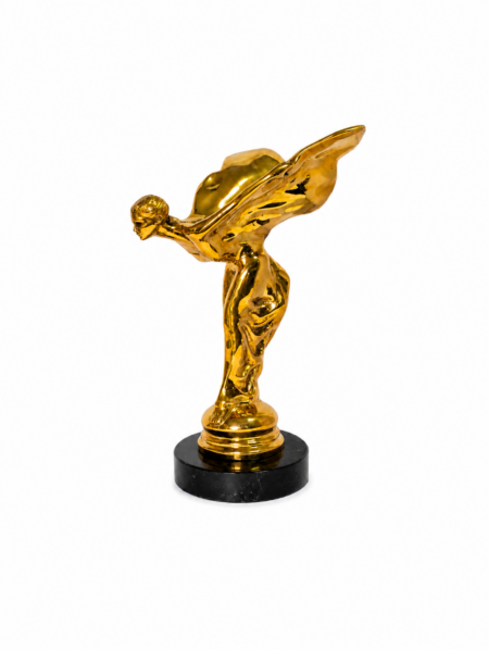 Solid Brass Rolls Royce Style Flying Lady Statue Spirit Ecstasy Style Car Mascot on Real Marble Base – SOLID POLISHED BRASS – 27 cm (10.5")