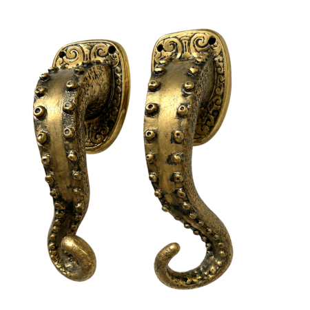 2 LARGE OCTOPUS BRASS DOOR PULL HANDLES 12 – LEFT & RIGHT – SOLID HOLLOW BRASS