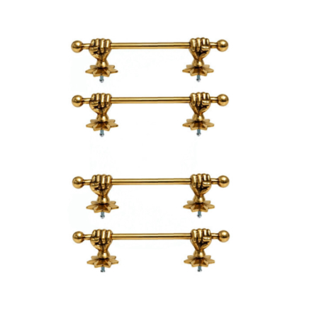 4 Solid Brass Fist Hand Towel Rails 12 total long Star Back Plate Vintage Bathroom Antique