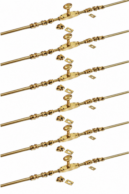 6 Sets Solid Brass French Cremone Turn Bolt – Medium Oval Knob 110" / 2800mm espagnolette