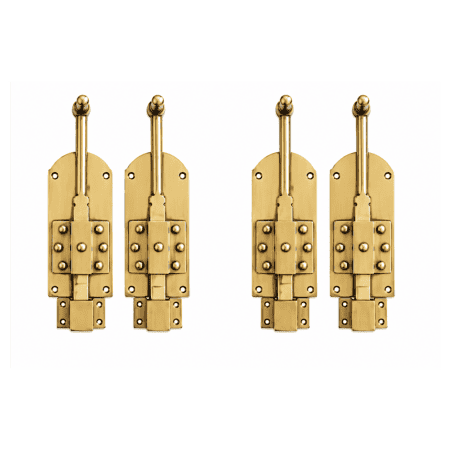 4 Solid Brass French Door Bolts – Heavy 6 Antique Style Slide Bolts – Vintage Cabinet & Door Hardware